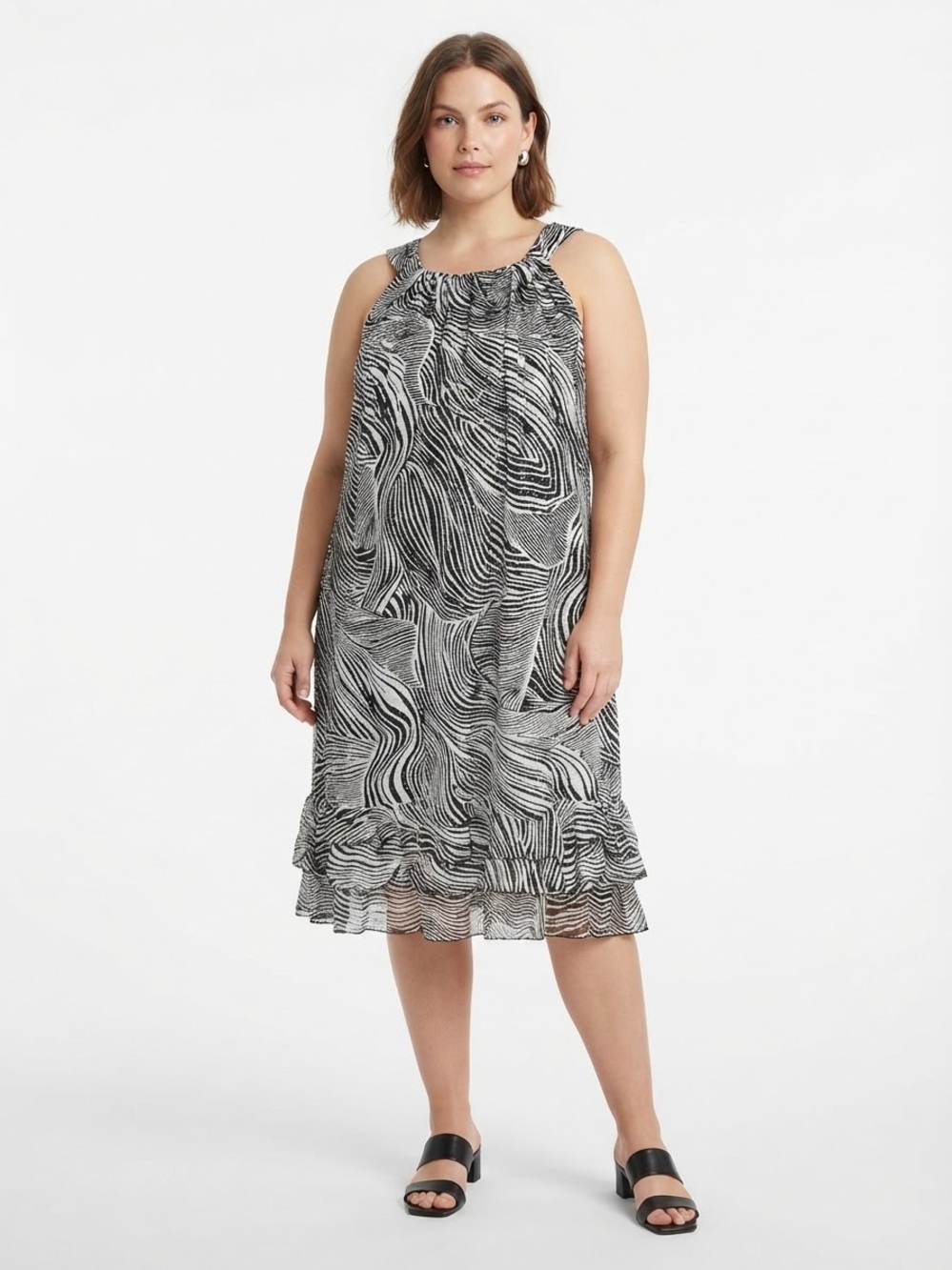 MSK Women Black White Abstract Print Sleeveless Dress 16W